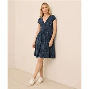 Pact Fit & Flare Crossover Dress Women XS Blue Floral Organic Cotton NWOT